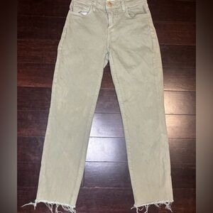 L'AGENCE Basil Green Sada Cropped Slim High Rise Frayed Hem Jeans Size: 24